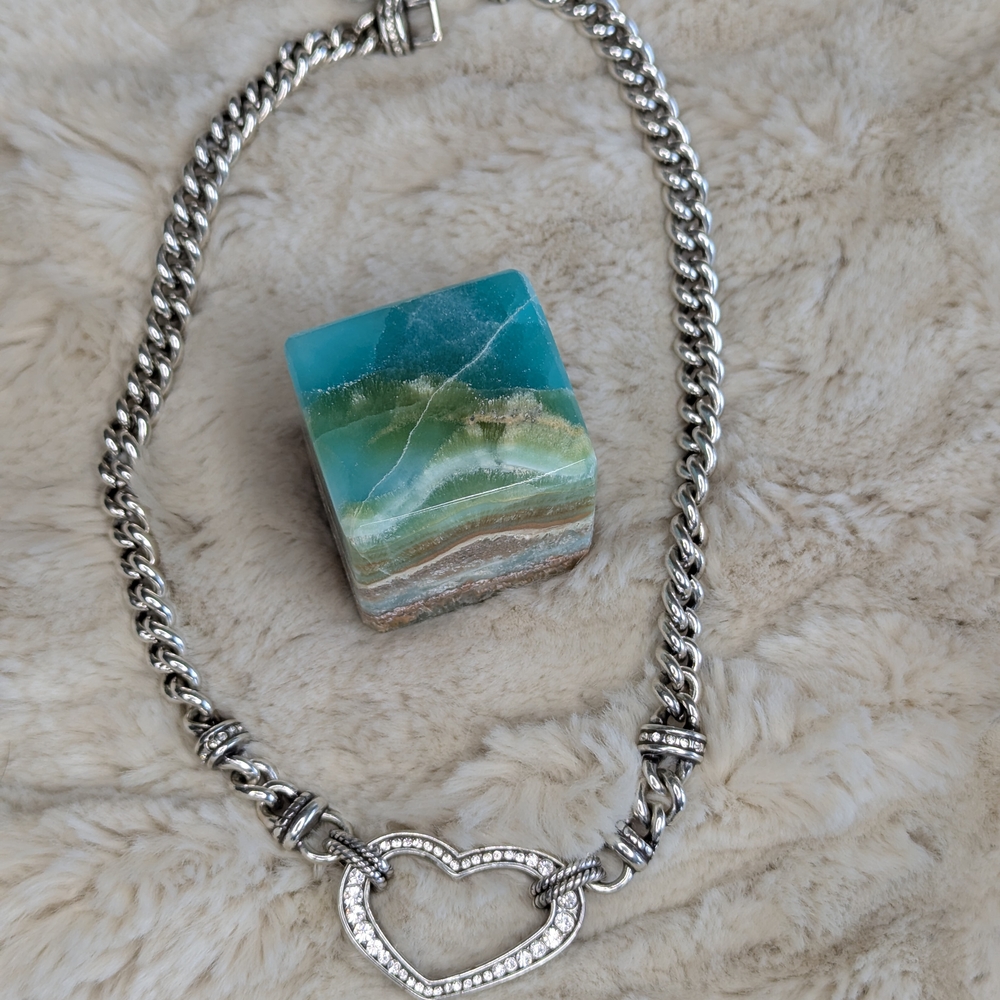 BRIGHTON Urban Lights Heart Silver Crystal Reversible Curb Chain Necklace